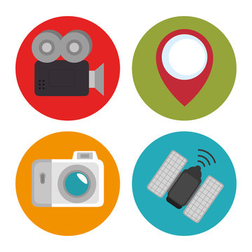 Videocamera camera satellite and gps mark of Express delivery and technology theme Vector illustration