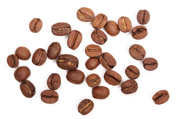 Coffee beans isolated on white background. Top view