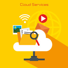 File and lupe of Cloud computing and services theme Vector illustration