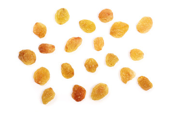 Raisins isolated on white background top view