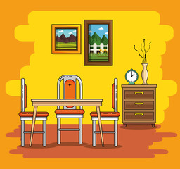 Table and seats of Home and furniture theme Vector illustration
