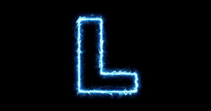 Electric lightning letter L on black background in 4k