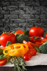 Fresh vegetables on pita bread background with copy space