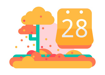 September 28 or October calendar. Vector flat design. On a bright.