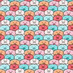 Colorful hand drawn cute pig vector pattern. Doodle art.