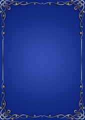 Silver border ornament on  blue background
