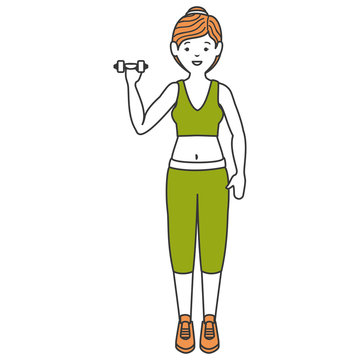 Athlete woman doing exercise weight lifting vector illustration design