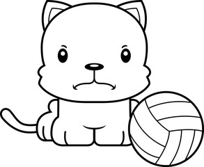 Cartoon Angry Volleyball Player Kitten