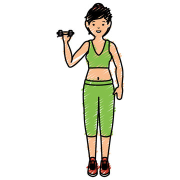 Athlete woman doing exercise weight lifting vector illustration design