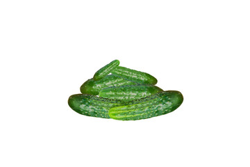 A bunch of  fresh green cucumbers isolated on white background