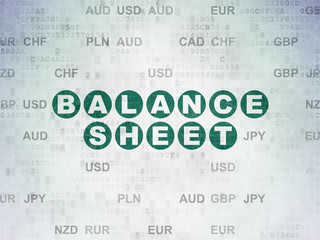 Money concept: Balance Sheet on Digital Data Paper background