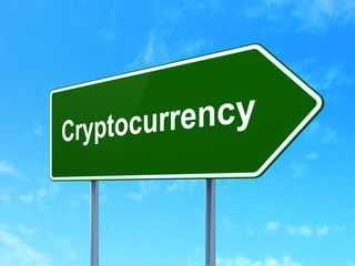 Currency concept: Cryptocurrency on road sign background