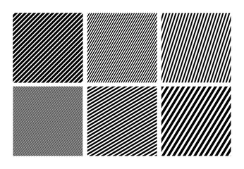Set of diagonal lines pattern. Repeat straight stripes texture background. Vector illustration. Isolated on white background