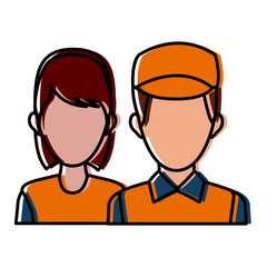 delivery man and woman portrait people worker vector illustration
