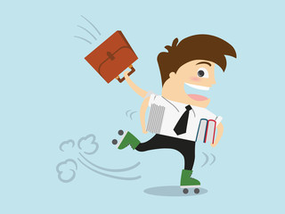 Active Businessman. Businessman On Skate With Briefcase