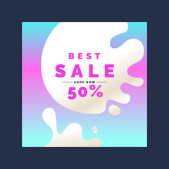 Bright colorful poster Sale 50 percent with splashes.