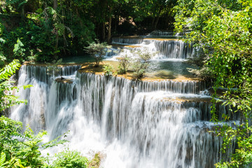 Huai mae khamin waterfall in khuean srinagarindra national park at kanchanaburi thailand