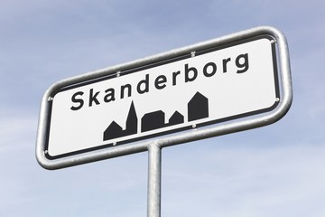 Skanderborg city road sign in Denmark 