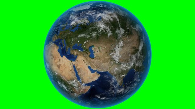 Hungary. 3D Earth in space - zoom in on Hungary outlined. Green screen background