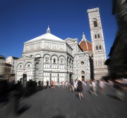 The Cathedral of Santa Maria del Fiore with the Baptistery and the Giotto's bell tower in Florence. Italy.