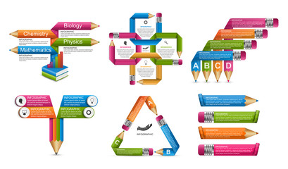 Collection Education Infographics template. Infographics for business presentations or information banner.