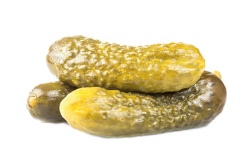 Marinated pickled cucumbers gherkins isolated on white background