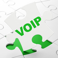 Web design concept: VOIP on puzzle background