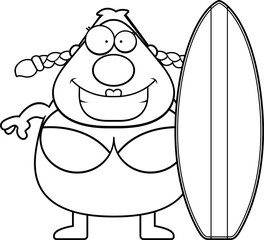Cartoon Woman Surfboard
