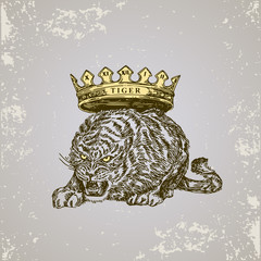 Chinese horoscope. Tiger. Sketch tattoo. Vector illustration.