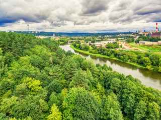 Vilnius, Lithuania: aerial UAV top view of Neris river and industrial area in Vilkpede in the summer - 169319196