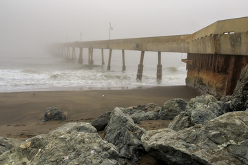 Pacifica Municipal Pier in Fog. Pacifica, San Mateo County, California, USA.