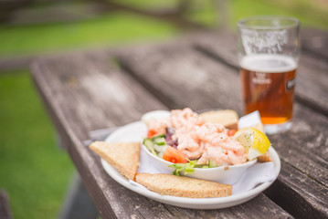 Prawn cocktail and a beer