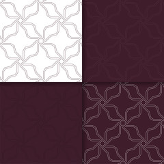 Geometric set of maroon seamless patterns for design