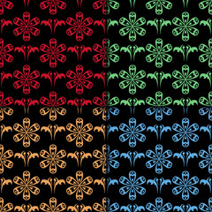 Set of black colored floral seamless patterns