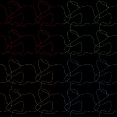 Black set of seamless patterns with colored lines