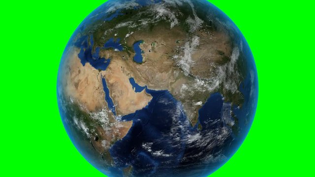 Israel. 3D Earth in space - zoom in on Israel outlined. Green screen background