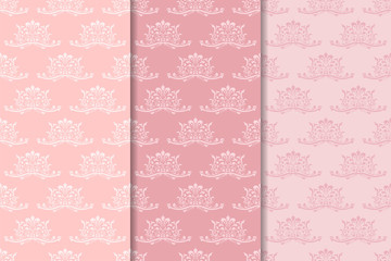 Floral set. Pale pink vertical seamless patterns