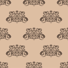 Seamless pattern with brown wallpaper ornaments