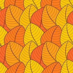 Fototapeta na wymiar Autumn vector seamless pattern with red, yellow and orange leaves. Cute vector backgrounds in warm retro colors. Can be used for wallpaper, pattern fills, surface textures