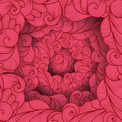 Abstract pattern with waves and lines. Texture with volumetric doodle elements. Paper art background in doodle style. Vector 3d illustration. Abstract ornate art