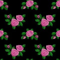 Raamstickers Bloemen Pink Rose Embroidery Seamless Pattern