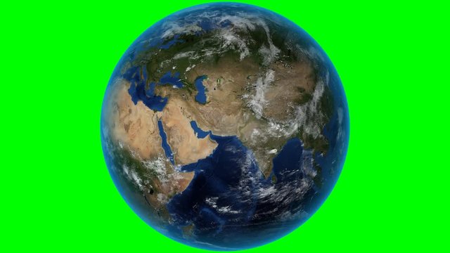 Jordan. 3D Earth in space - zoom in on Jordan outlined. Green screen background