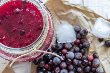 Jelly from black currant and berries . Autumn preservation. Healthy food.