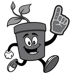 Potted Plant Running with Foam Finger Illustration
