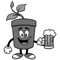 Potted Plant with Beer Illustration