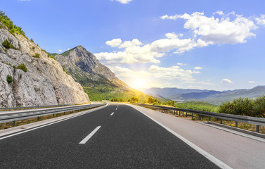 High-speed country road among the mountains.