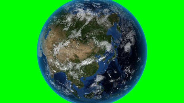 Kazakhstan. 3D Earth in space - zoom in on Kazakhstan outlined. Green screen background