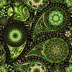 Paisley vintage floral motif ethnic seamless background.