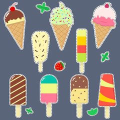 Vector ice cream in a white stroke with a dotted line.