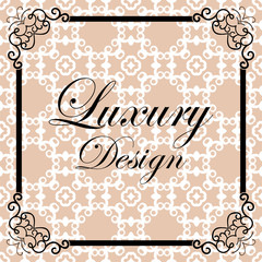 Ornate background, vintage ornamental pattern, label, for packaging and design of luxury products. Made with black frame isolated on colored background. Vector illustration.